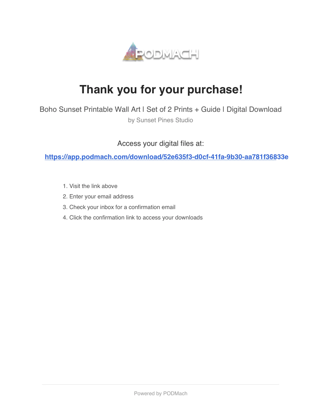 The branded access document a buyer receives through the channel — their personal secure download link inside.