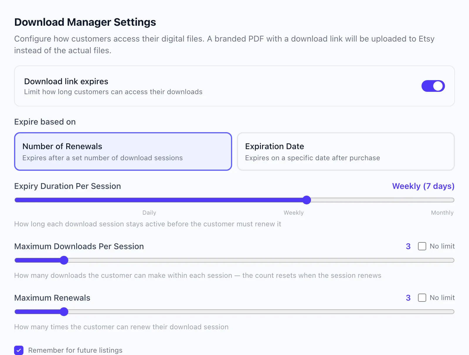 The DDM configuration in the wizard — expiry type, renewals, downloads per window, and the optional final expiration, with defaults pre-filled.