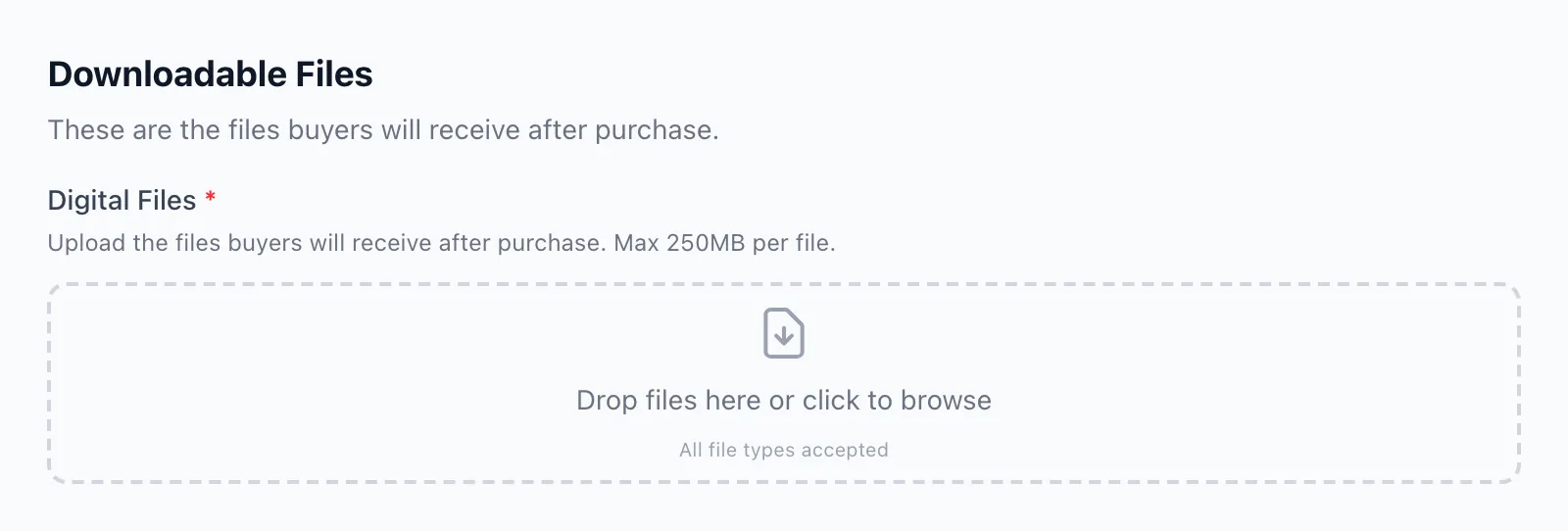File upload with DDM enabled — individual files up to 250MB, stored in PODMACH's protected storage.