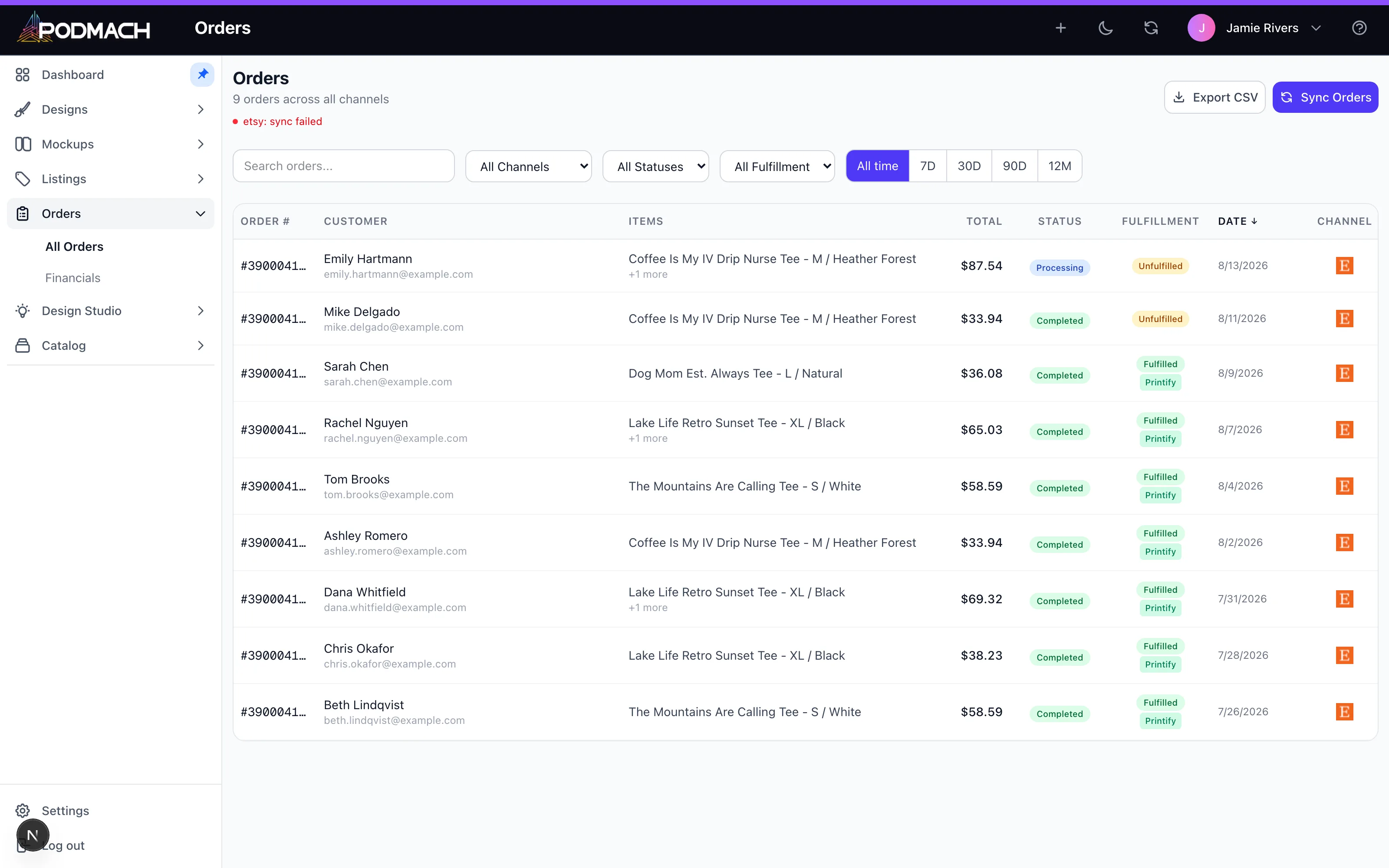 One Orders view for every connected store — the single stream that makes multi-channel manageable.